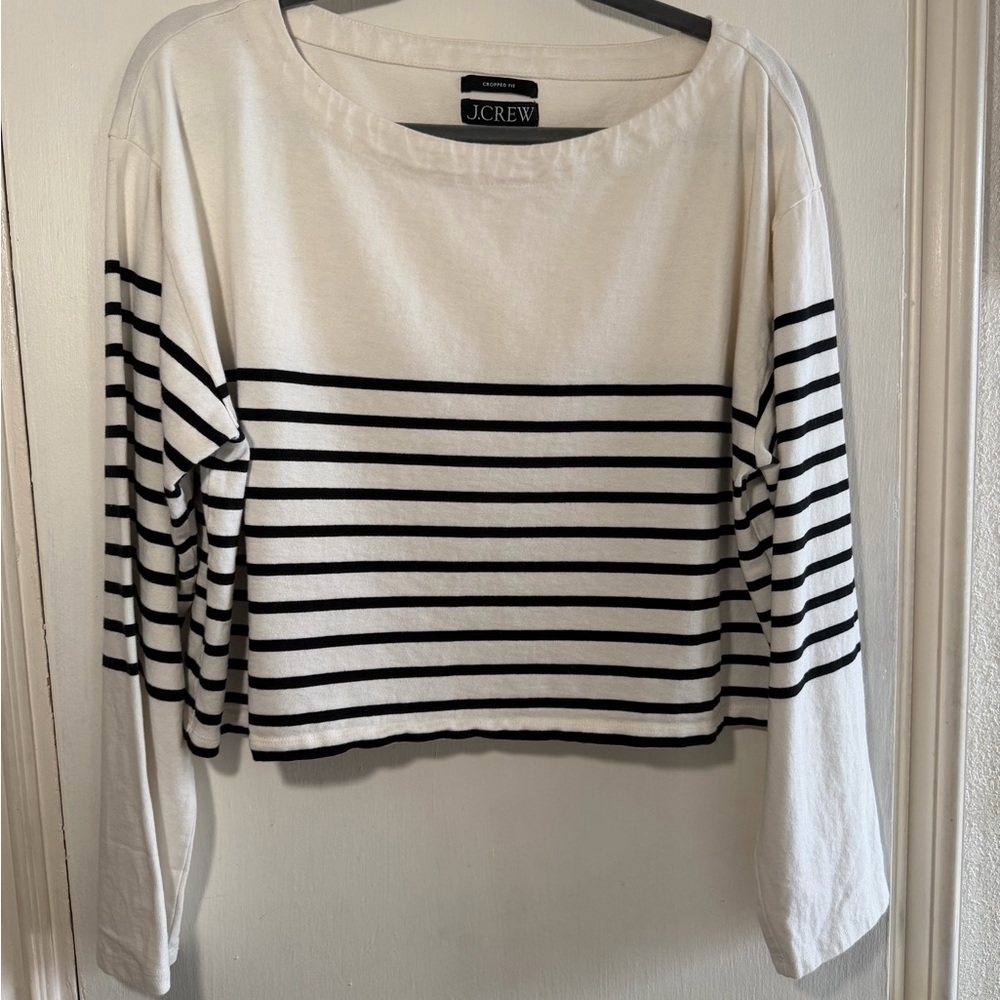 J. Crew Striped Cotton Long Sleeve Crop Top Womens size Large